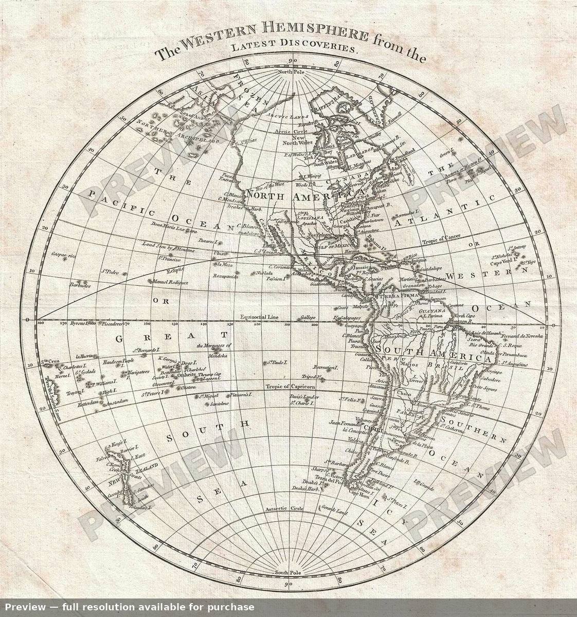 Antique map: Western Hemisphere, 1782, 1782