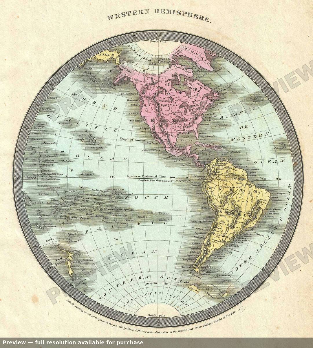 Antique map: Western Hemisphere, 1835