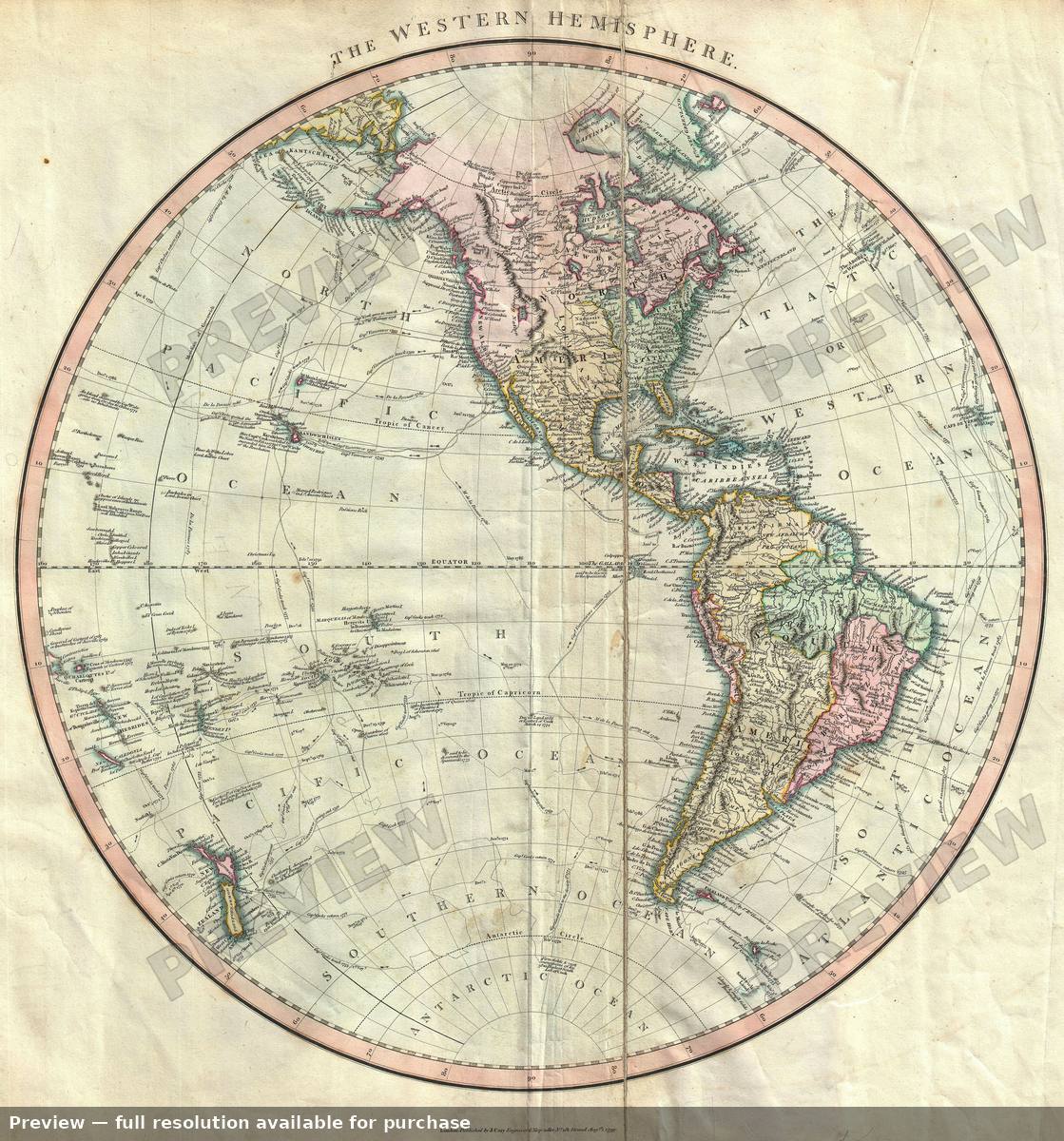 Antique map: Western Hemisphere, 1799, 1799