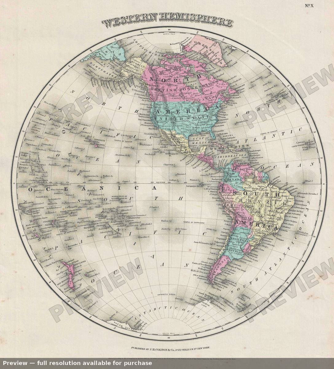 Antique map: Western Hemisphere, 1857, 1857
