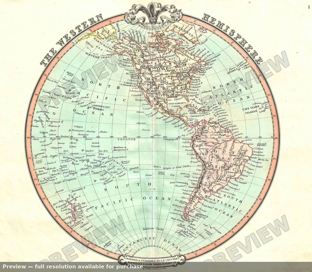 Antique map: Western Hemisphere, 1853