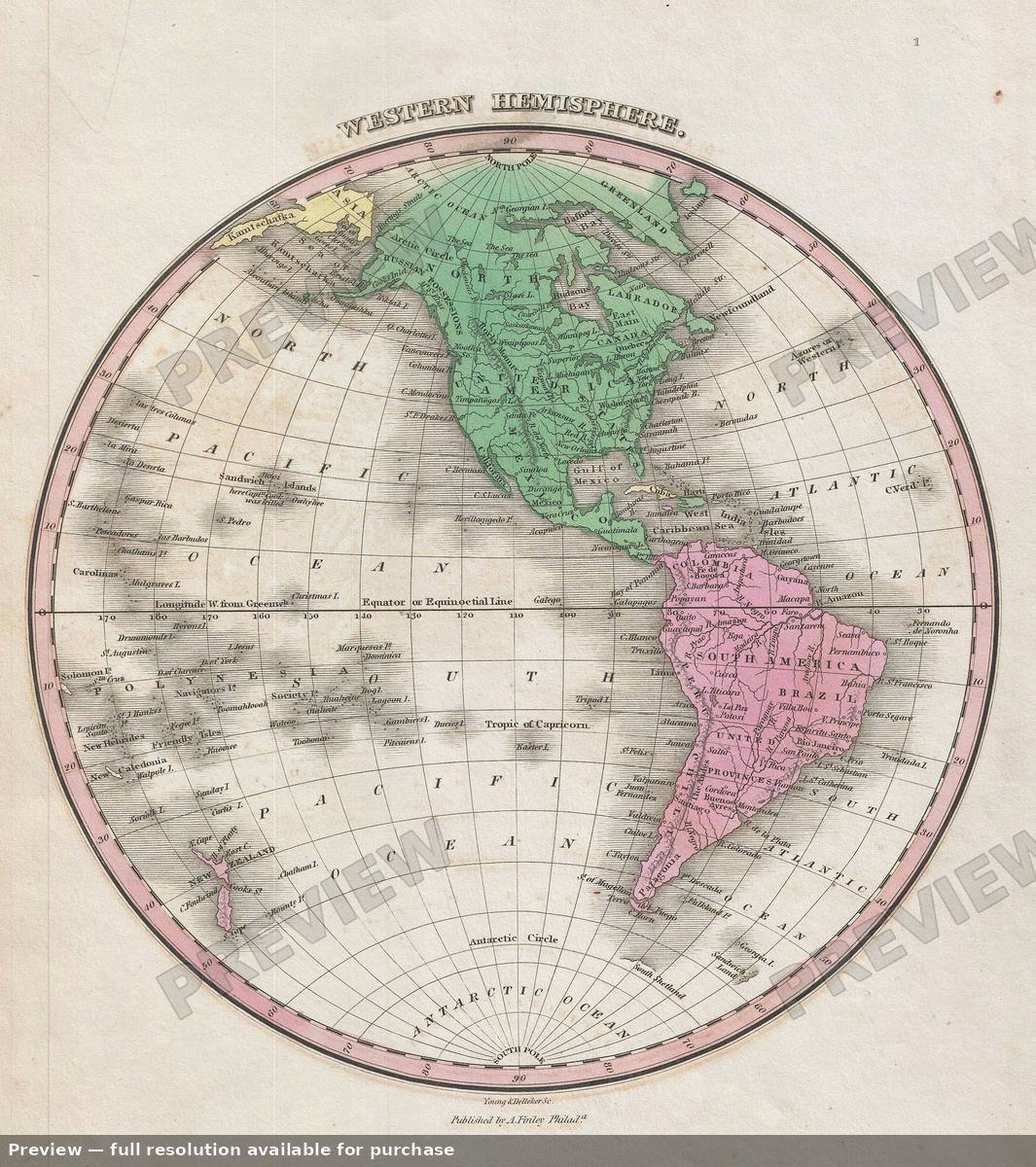 Antique map: Western Hemisphere, 1827