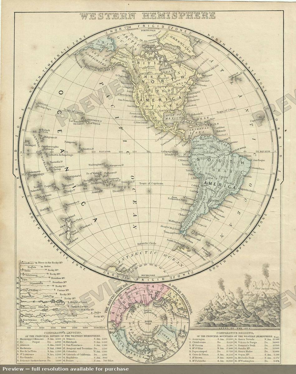 Antique map: Western Hemisphere, 1868, 1868