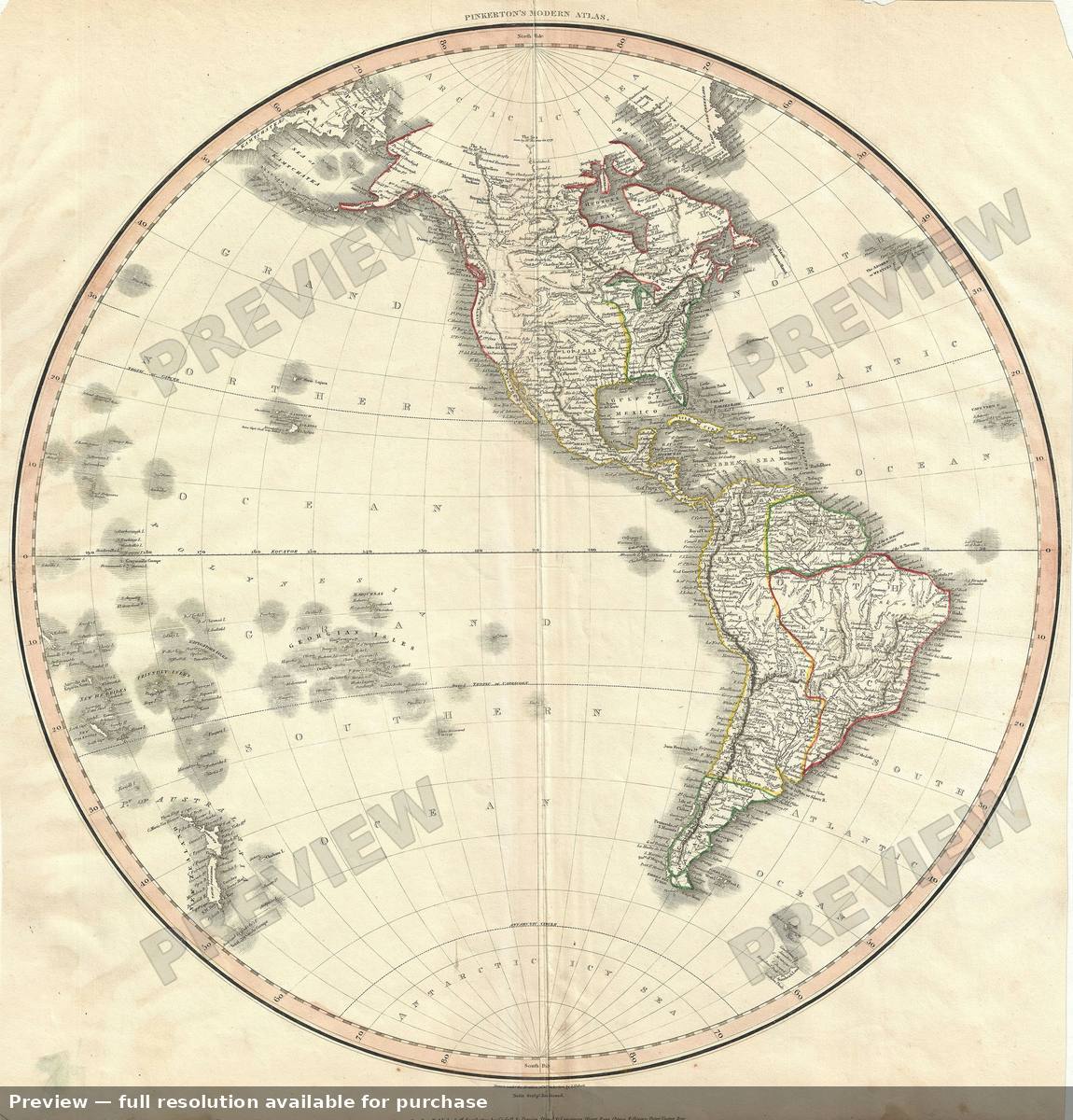 Antique map: Western Hemisphere, 1812