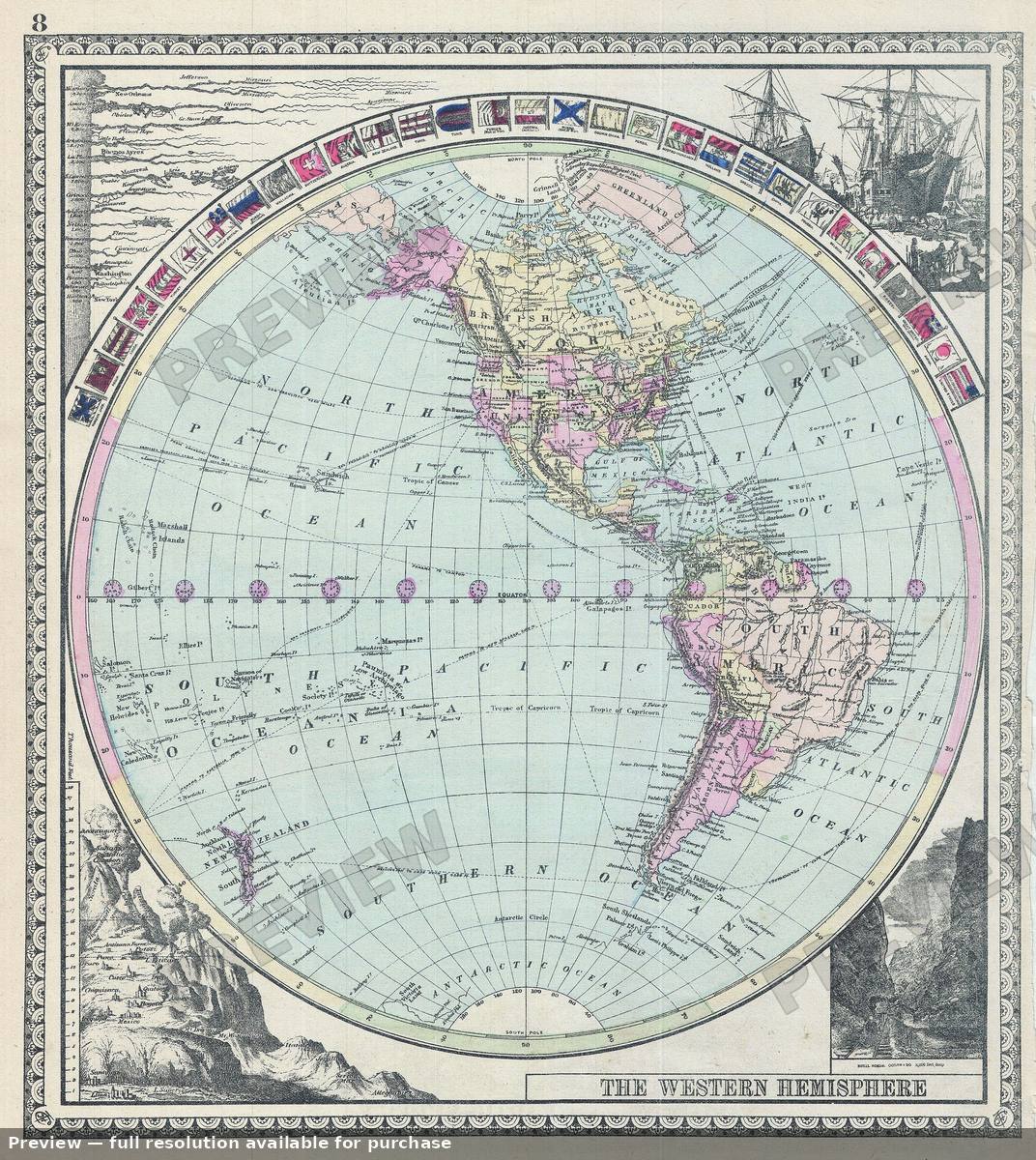 Antique map: Western Hemisphere, 1887