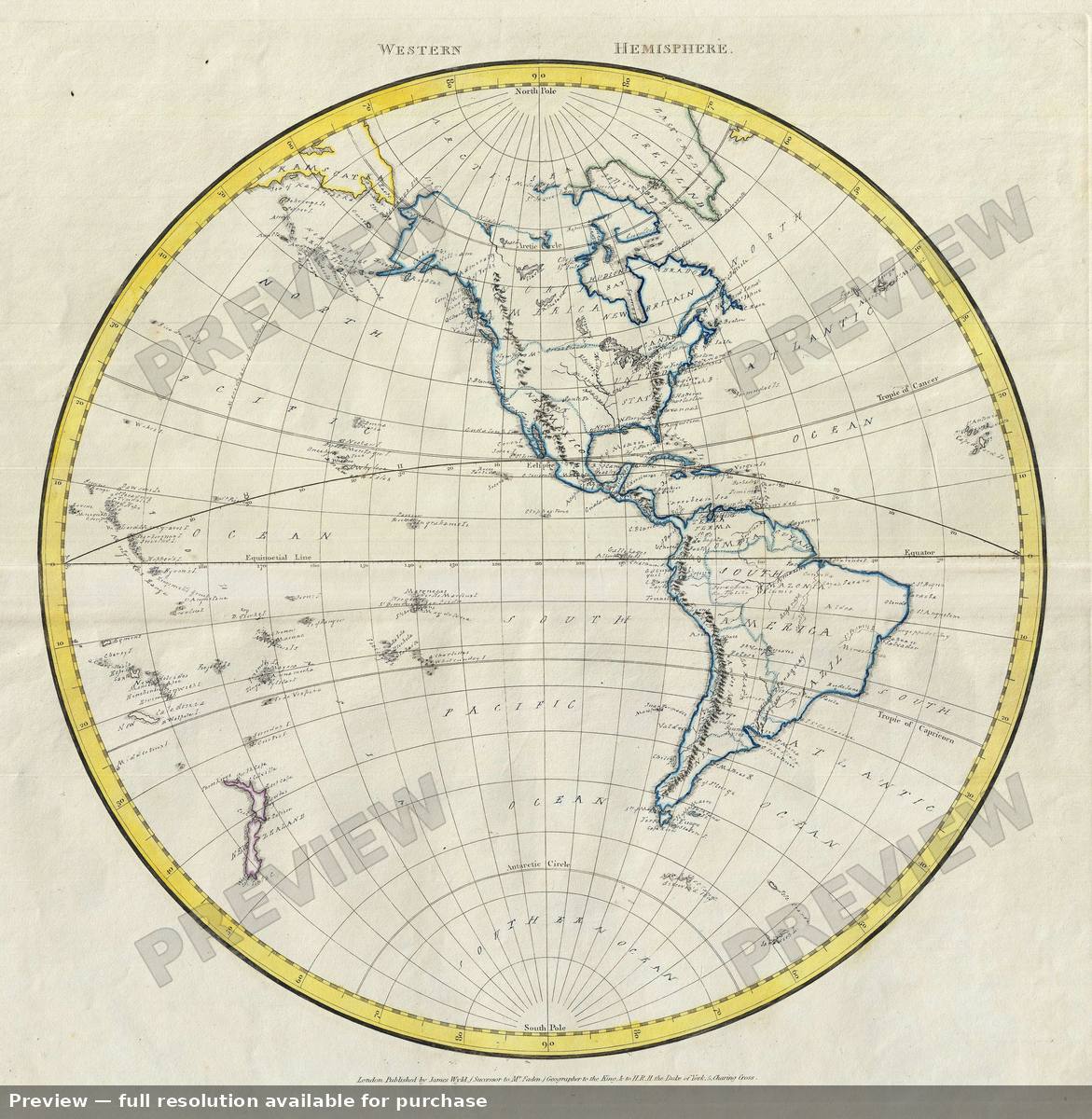 Antique map: Western Hemisphere, 1823, 1823