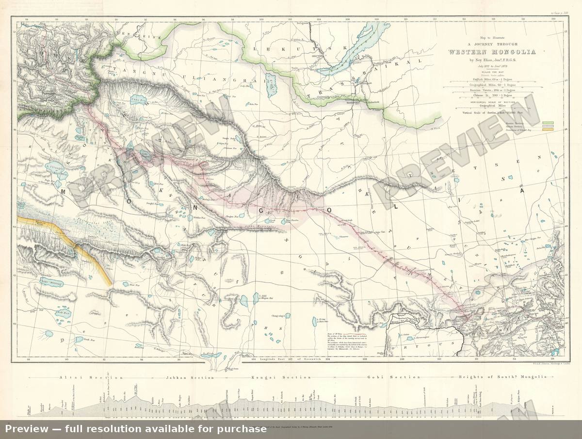 Antique map: Western Mongolia, 1873, 1873