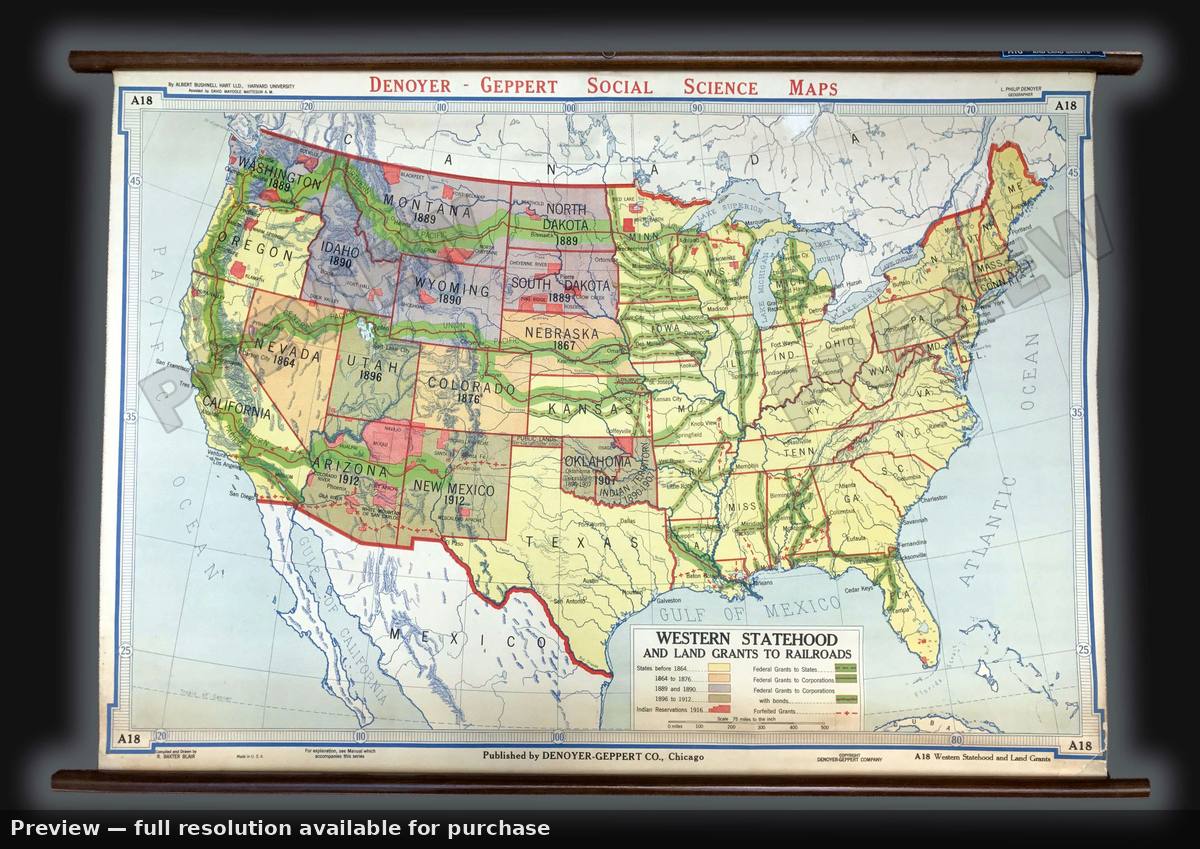 Antique map: Western Statehood, 1940