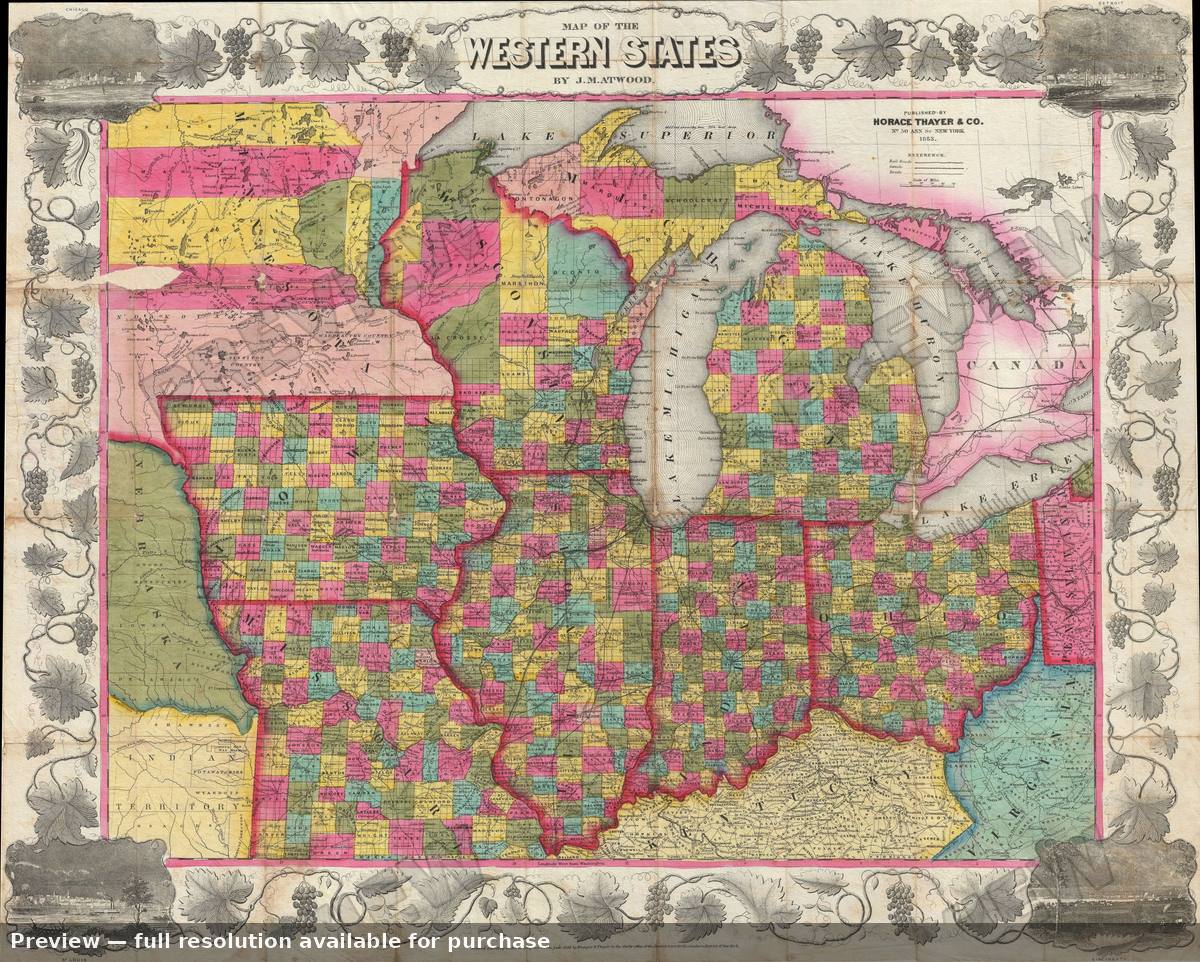 Antique map: Western States, 1853, 1853