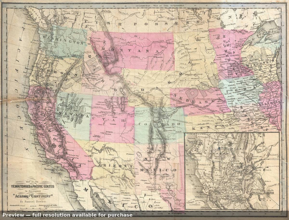 Antique map: Western States, 1865