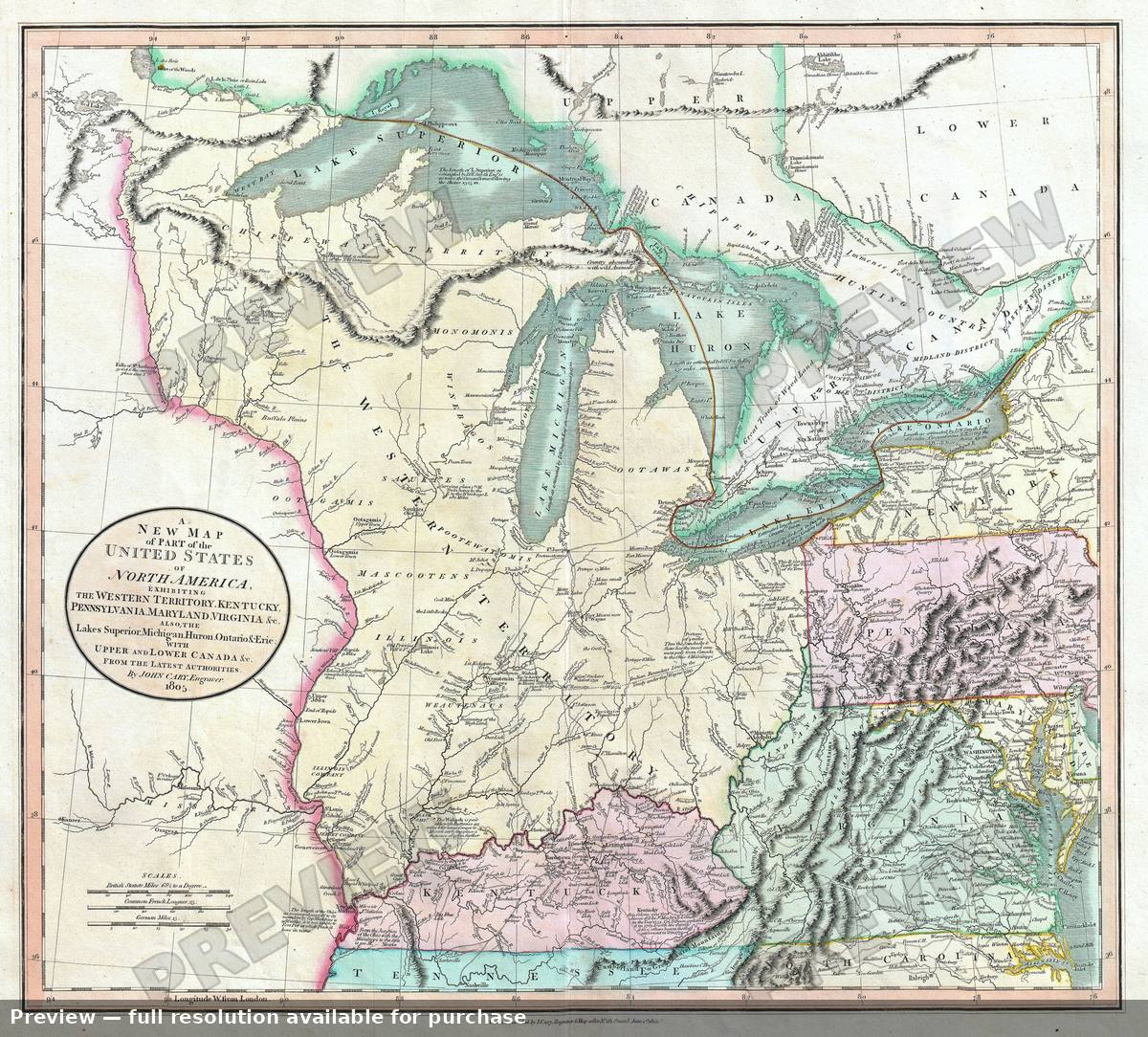 Antique map: Western Territory, 1805