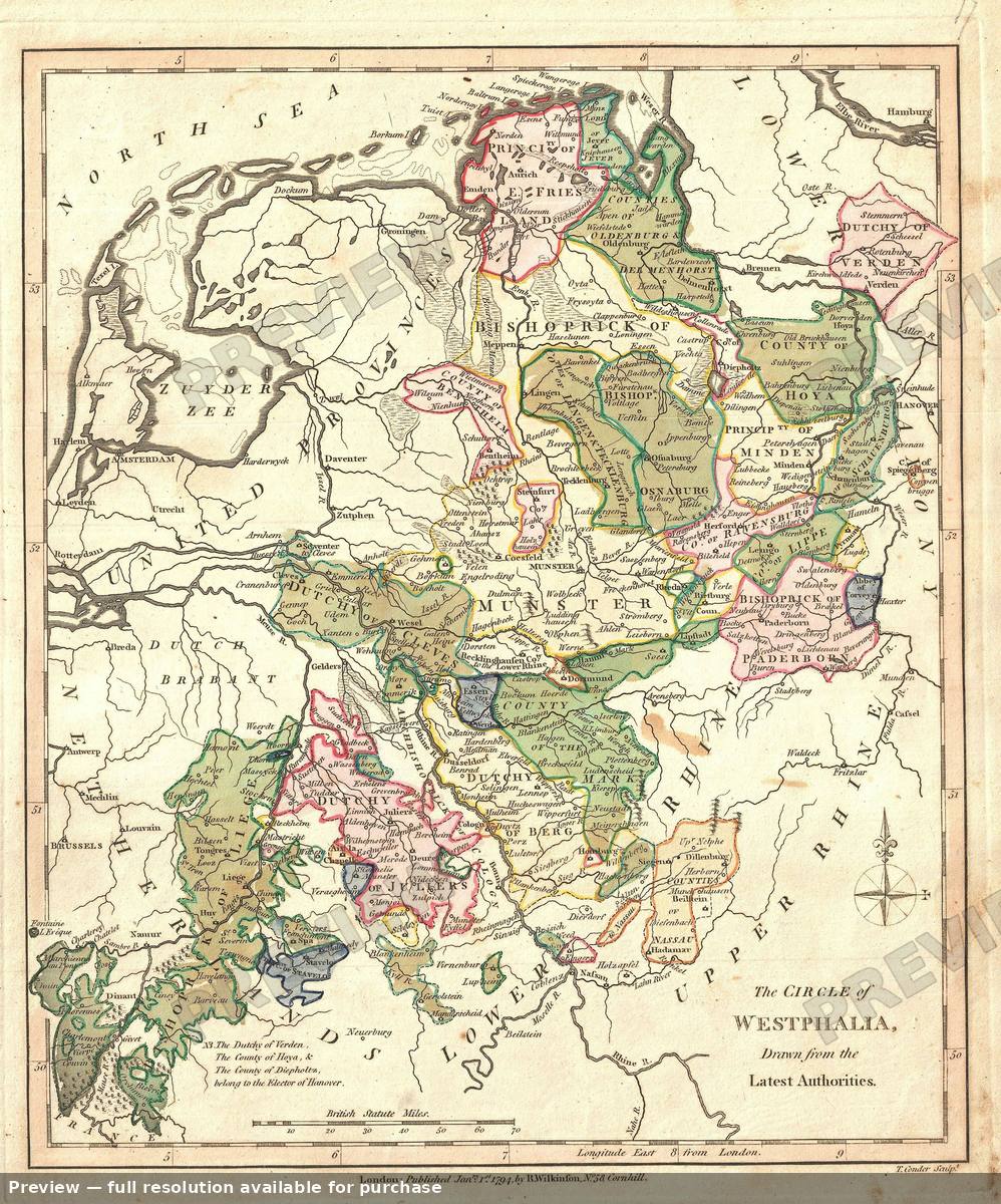 Antique map: Westphalia, 1794