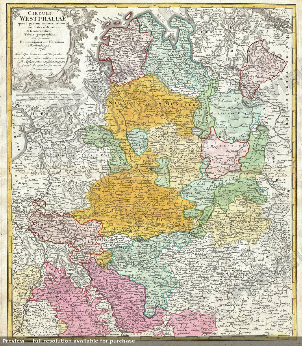 Antique map: Westphaliae, 1761, 1761