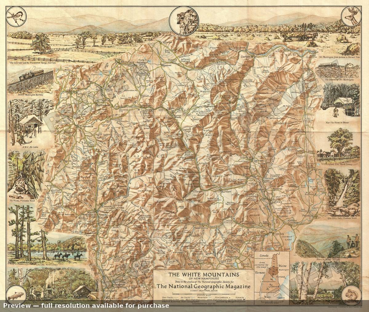 Antique map: White Mountains, 1937, 1937