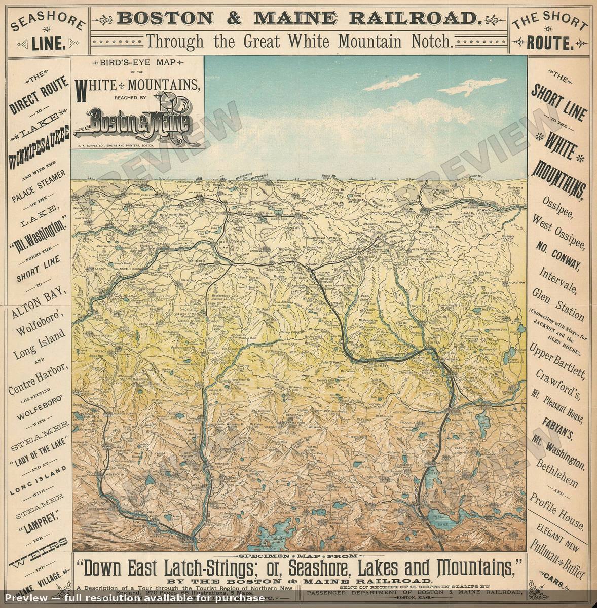 Antique map: White Mountains Boston Maine, 1887, 1887