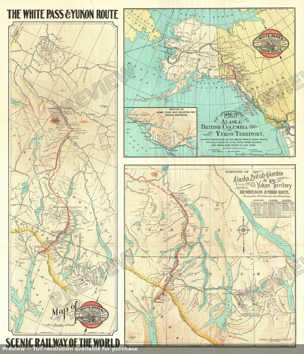 Antique map: White Pass Yukon Alaska, 1900, 1900