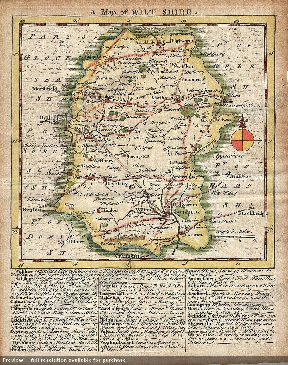 Antique map: Wiltshire, 1749
