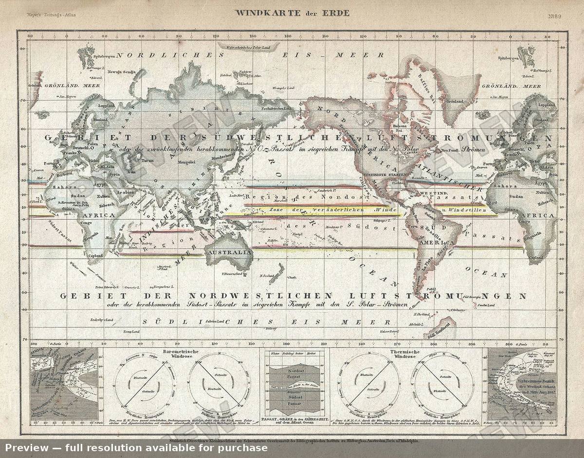 Antique map: Windkarte, 1852