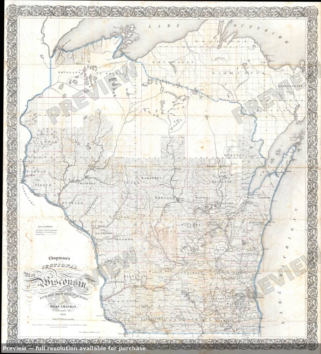 Antique map: Wisconsin, 1856