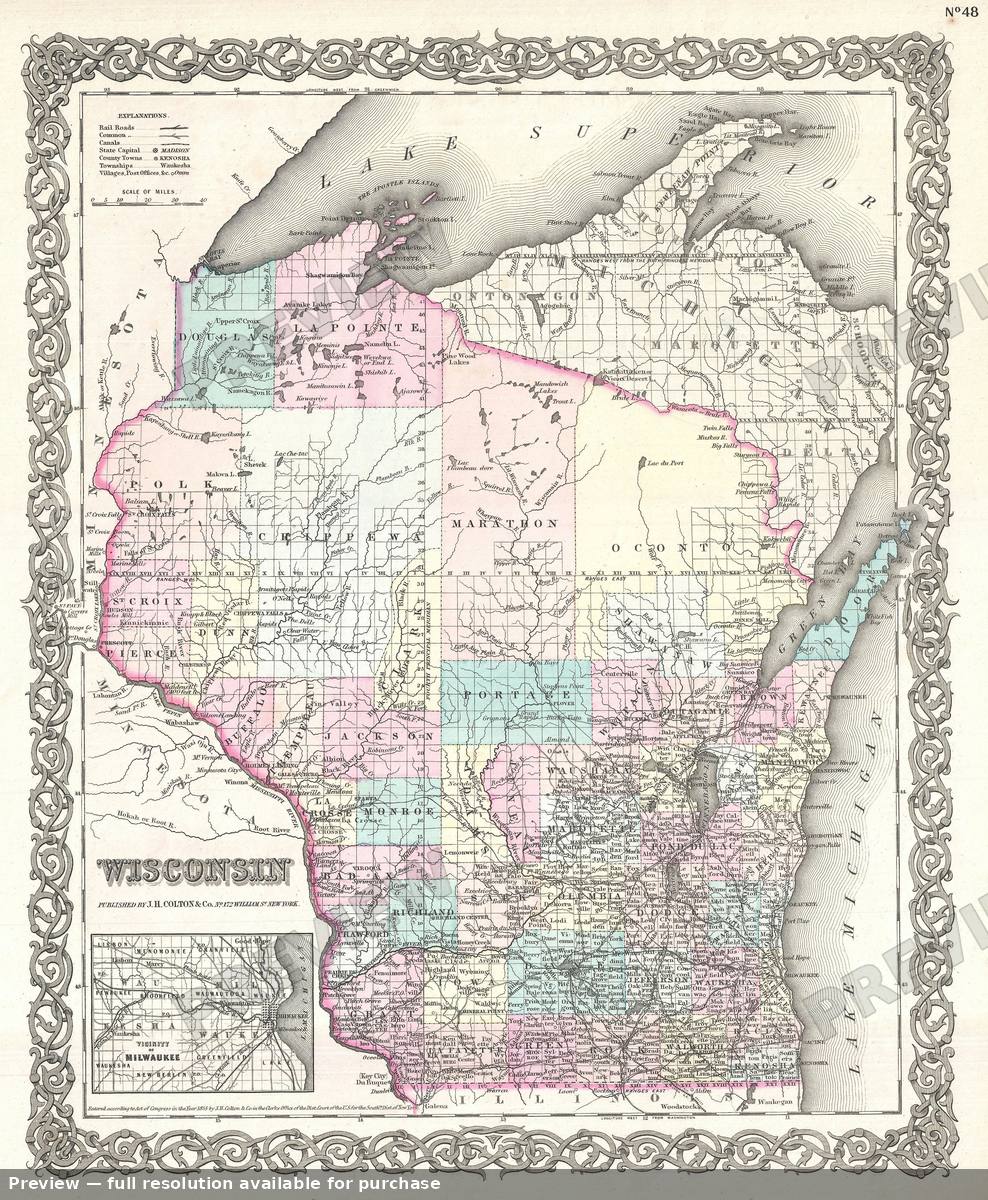 Antique map: Wisconsin, 1855, 1855