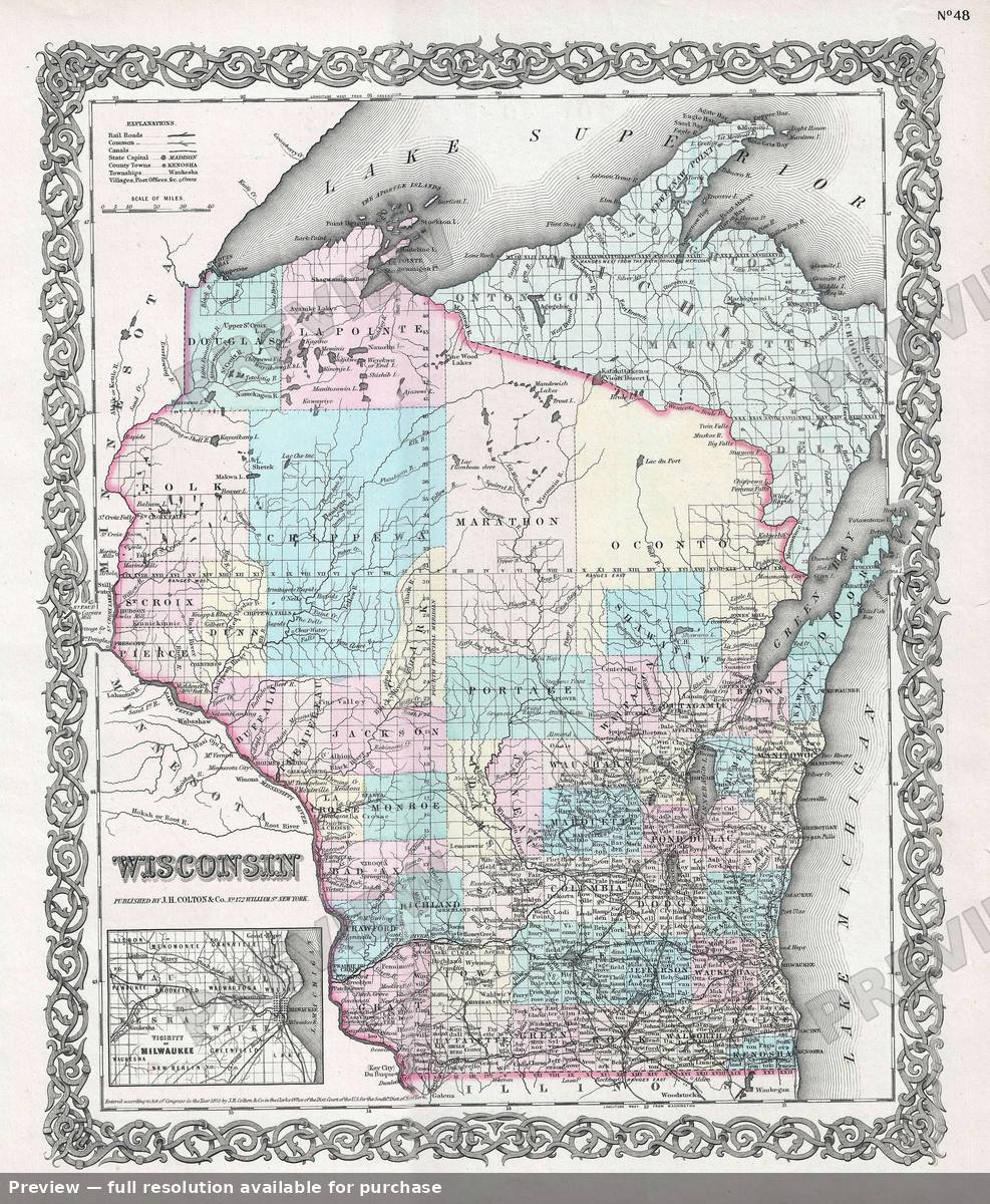 Antique map: Wisconsin, 1856, 1856