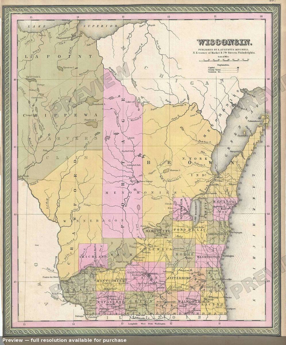 Antique map: Wisconsin, 1849, 1849