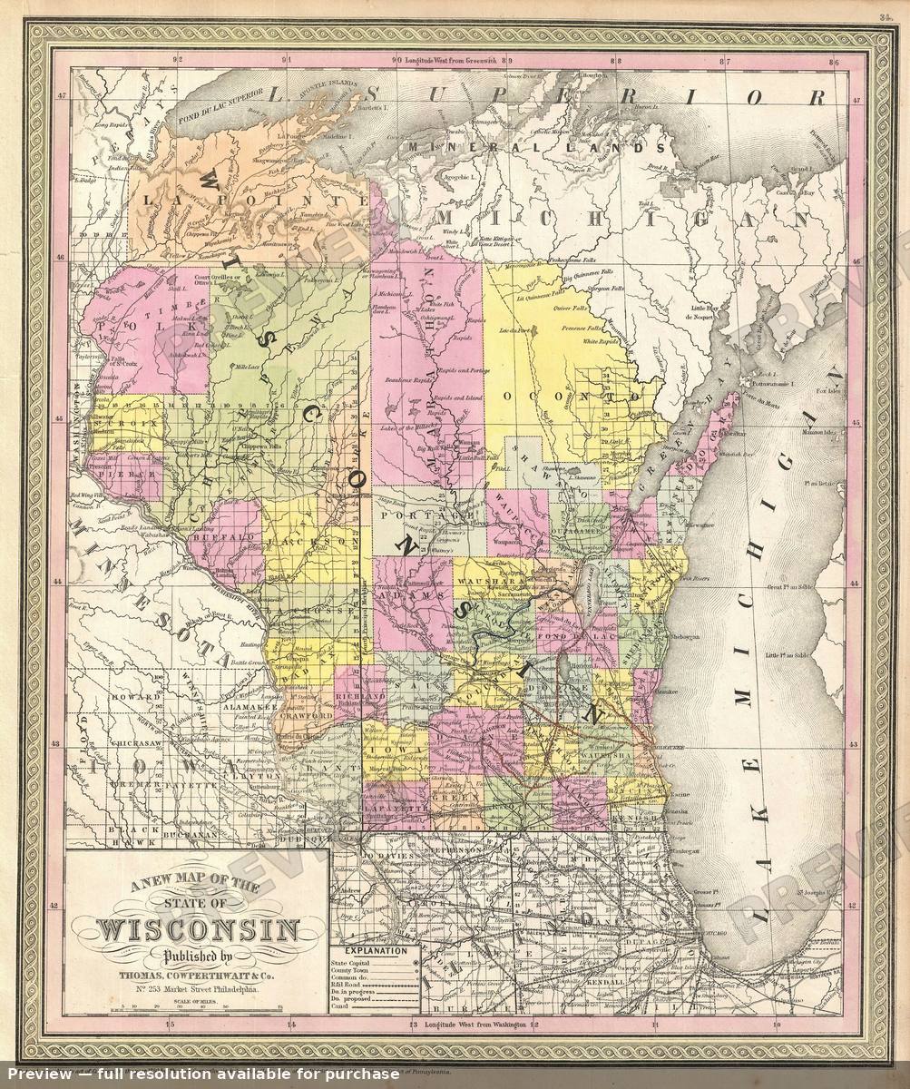 Antique map: Wisconsin, 1854, 1854