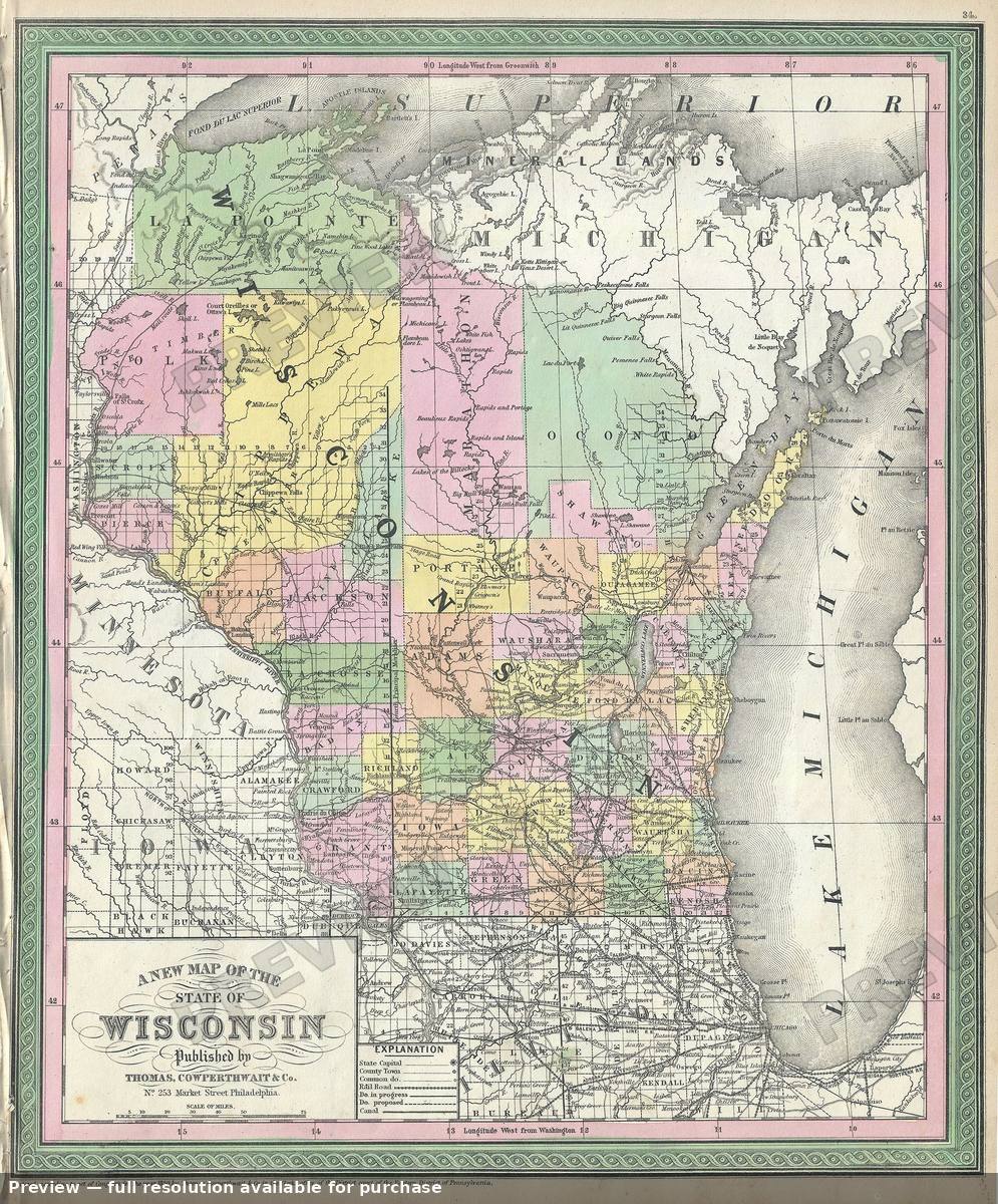 Antique map: Wisconsin 2, 1854, 1854