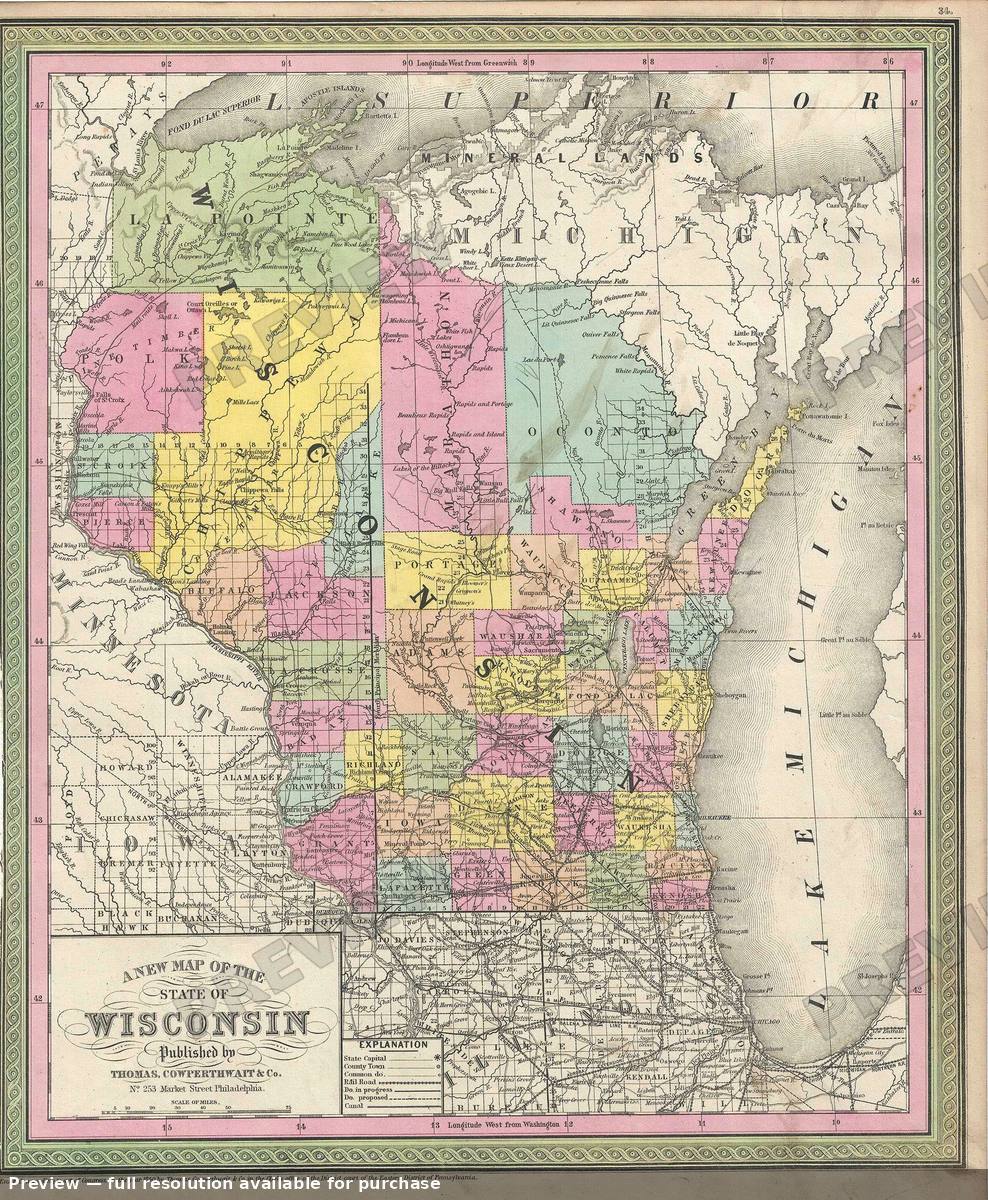 Antique map: Wisconsin 3, 1854, 1854