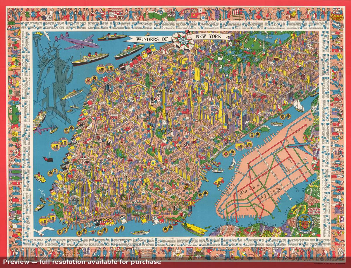 Antique map: Wondersof New York, 1953, 1953