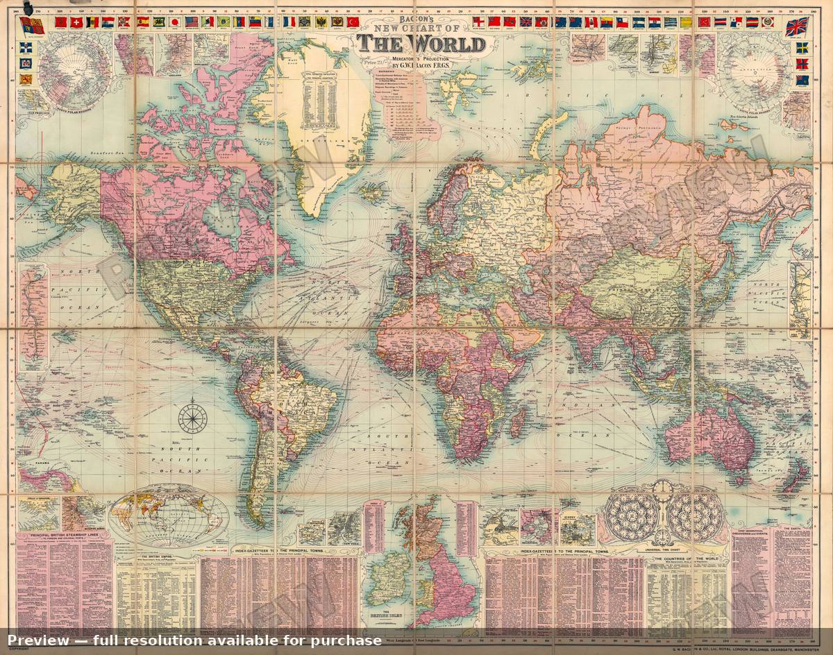 Antique map: World, 1907, 1907