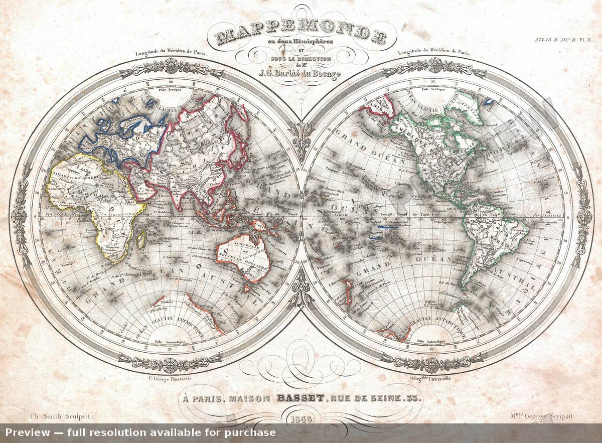 Antique map: World, 1848