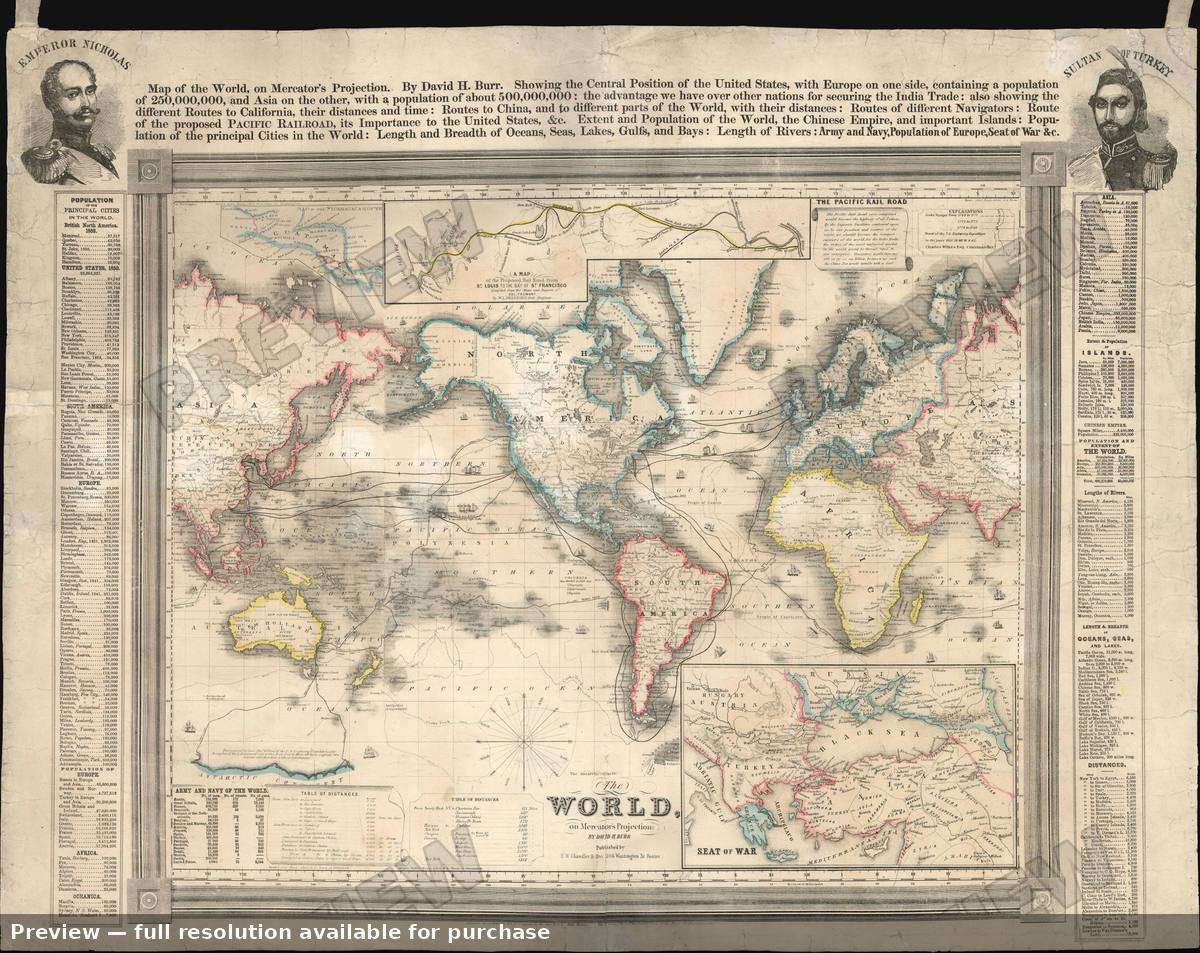 Antique map: World, 1853