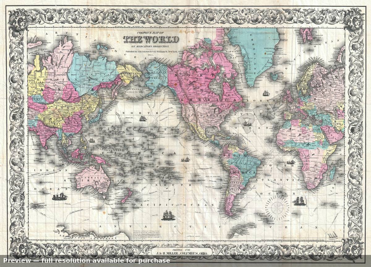 Antique map: World, 1852, 1852