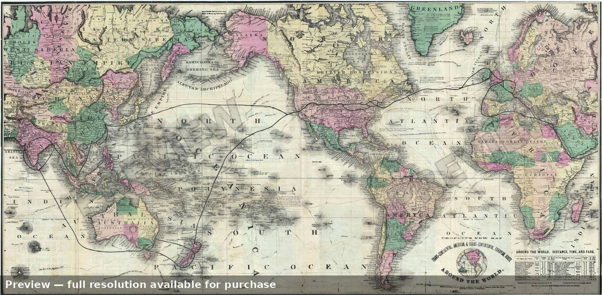 Antique map: World, 1871