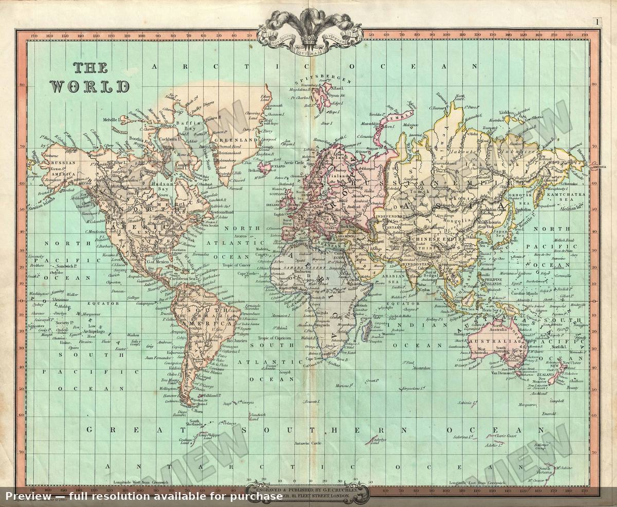 Antique map: World, 1850