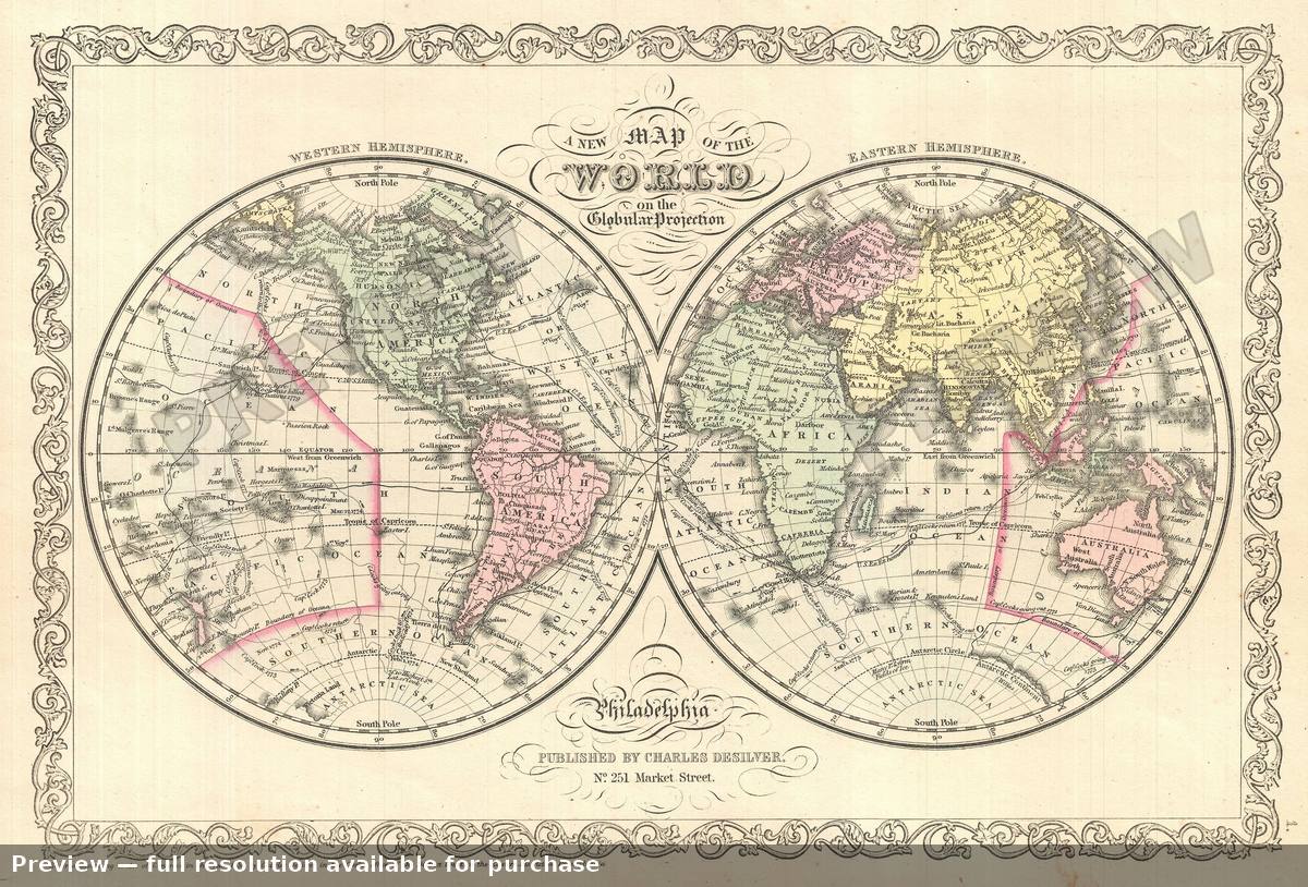 Antique map: World, 1856, 1856
