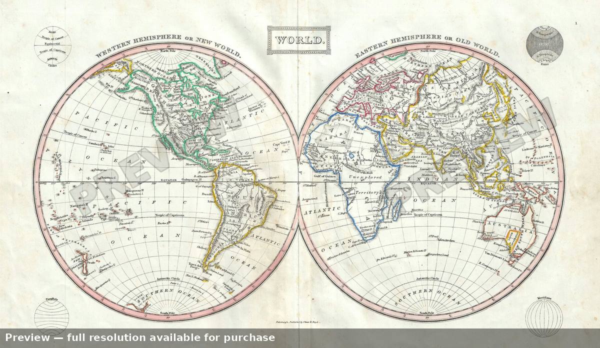 Antique map: World, 1845, 1845