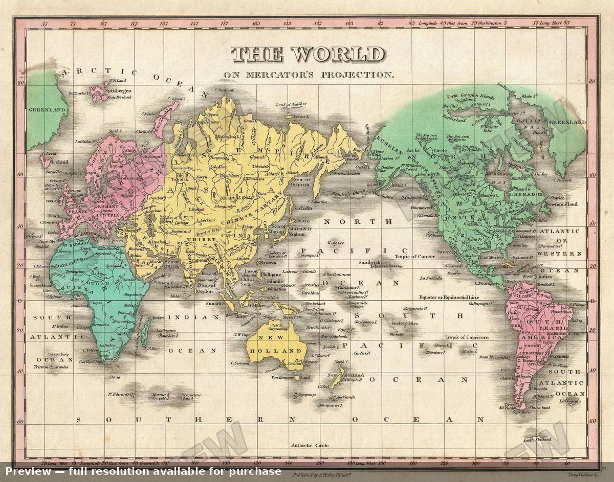 Antique map: World, 1827