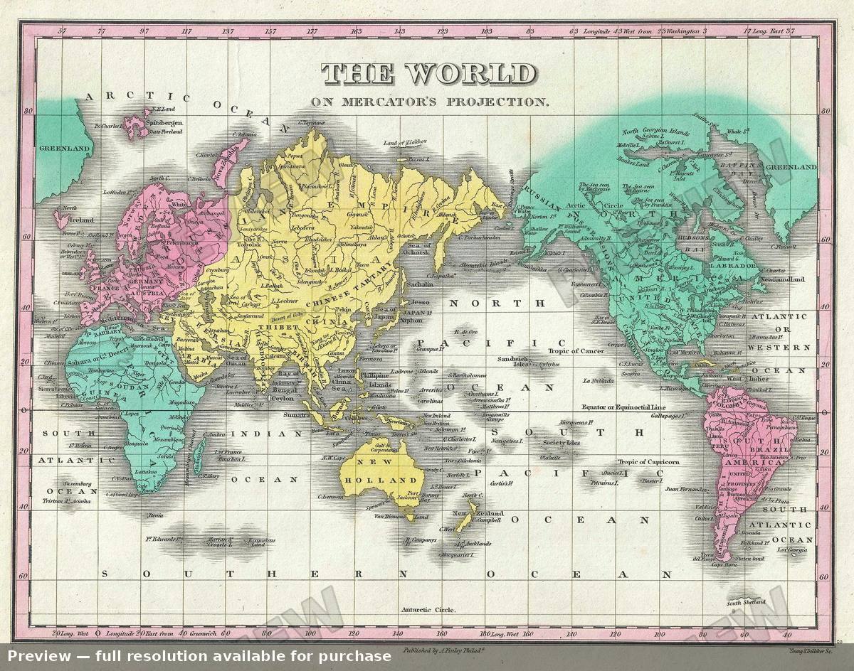 Antique map: World, 1828