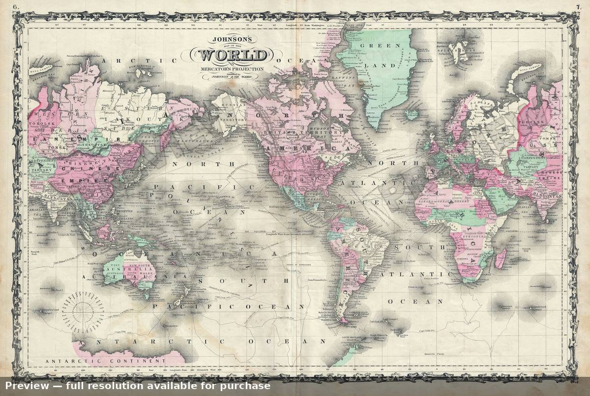 Antique map: World, 1863, 1863