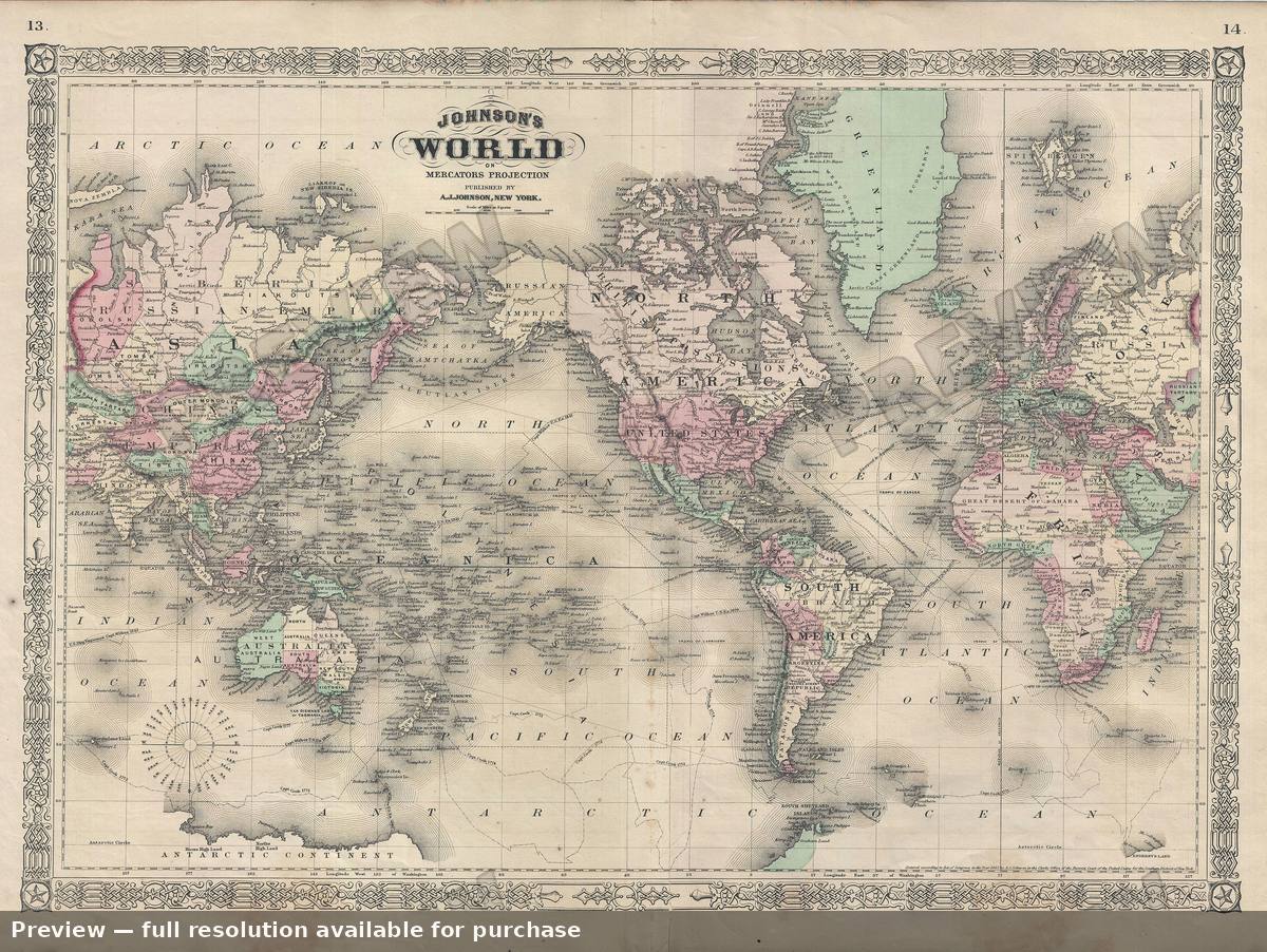 Antique map: World, 1866, 1866
