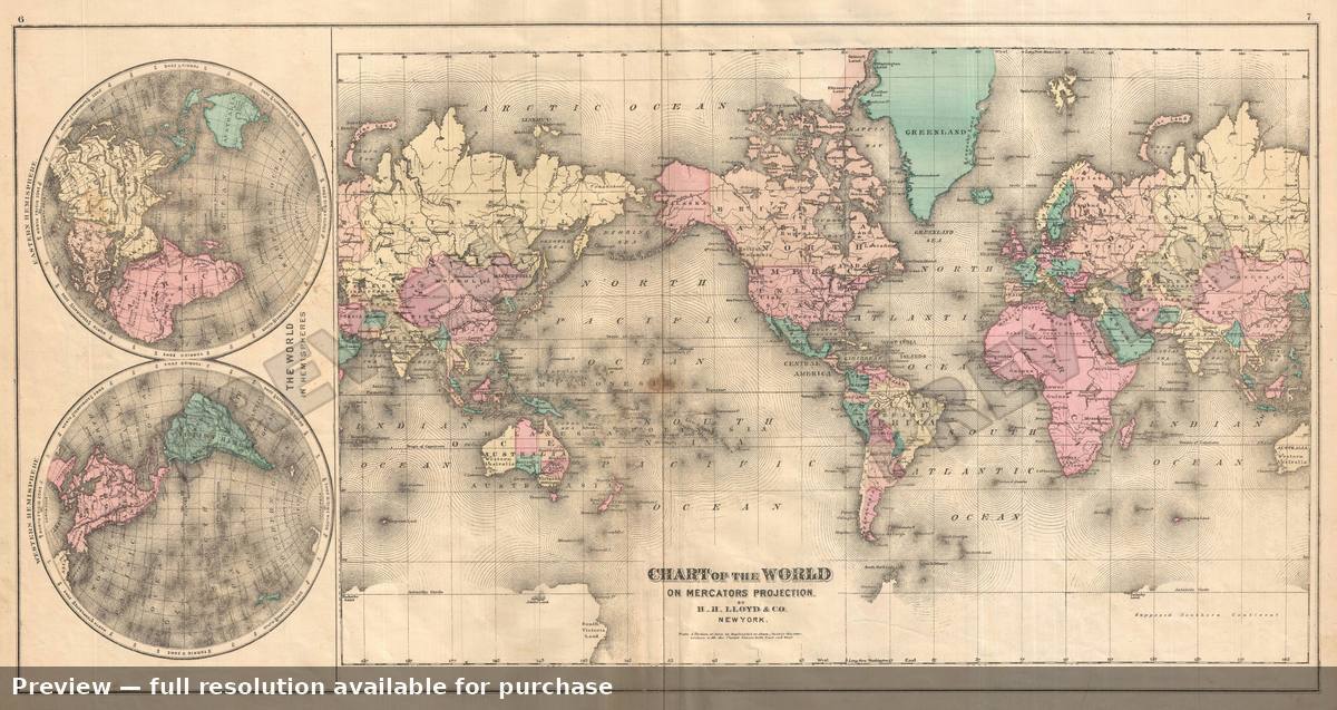 Antique map: World, 1876