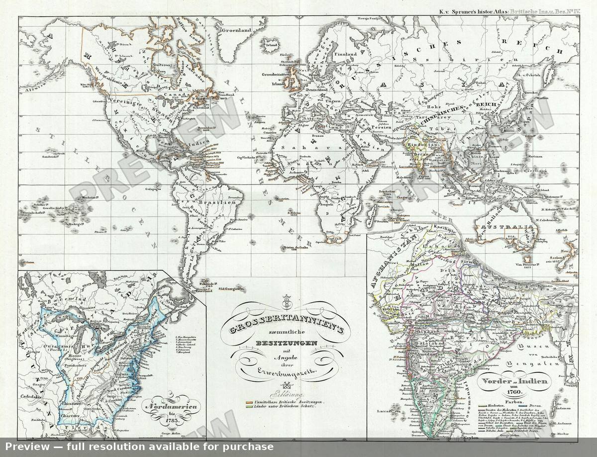 Antique map: World British Empire, 1854