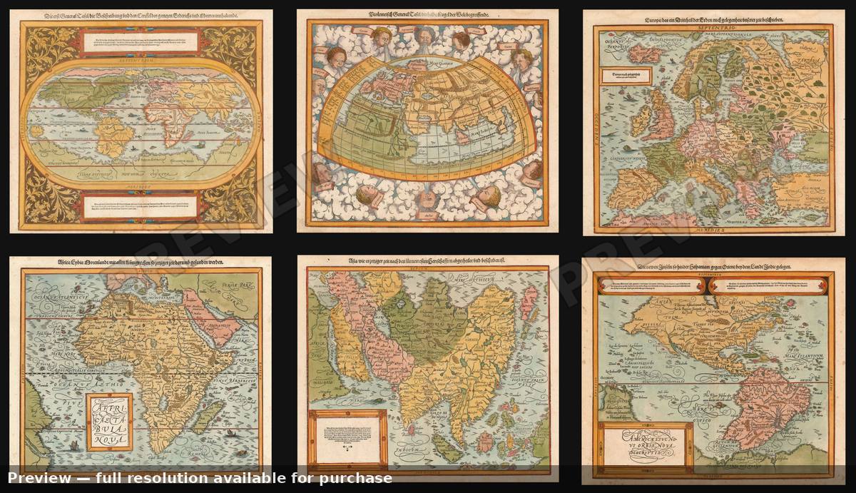 Antique map: World Continents Set, 1592