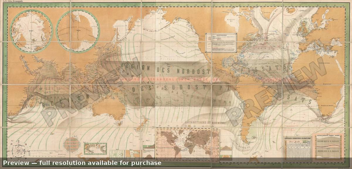 Antique map: World Currents, 1880, 1880