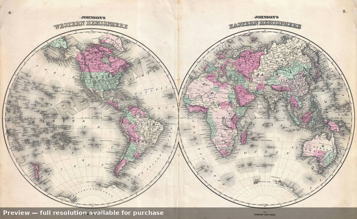 Antique map: World Hemi, 1862, 1862
