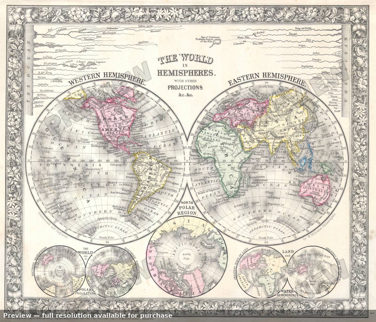 Antique map: World Hemi, 1864, 1864