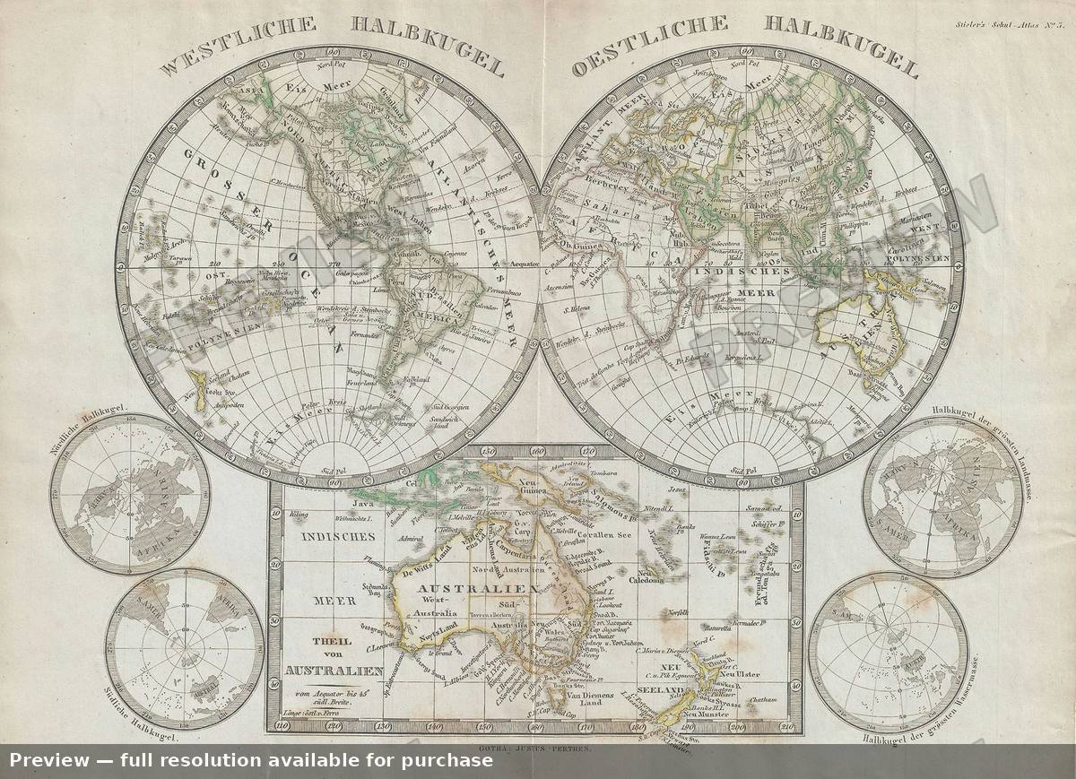 Antique map: World Hemi, 1862, 1862