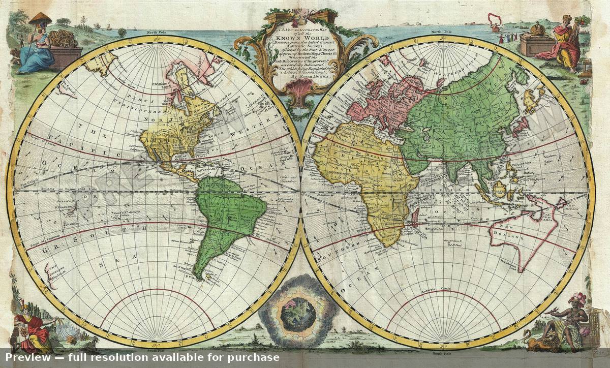 Antique map: World Hemisphere, 1747